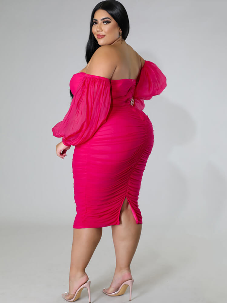 flowersverse Plus Size Off Shoulder Bodycon Midi Dresses