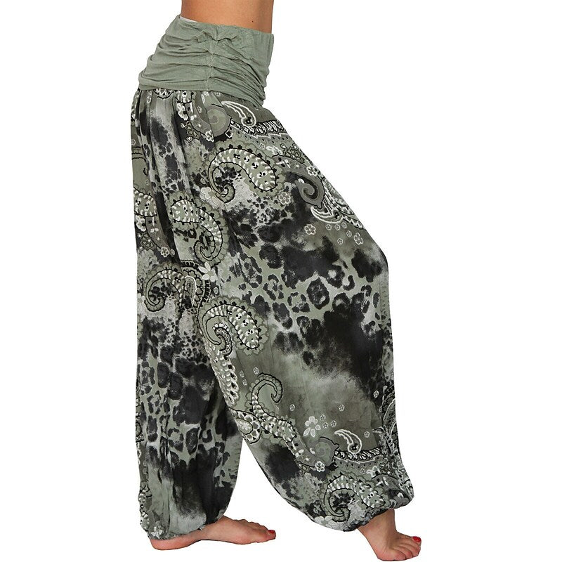 flowersverse Women‘s Yoga Harem Pants Quick Dry Yoga Gym Workout Pilates Pants Bloomers Bottoms Boho Green / Black Army Green Khaki Plus Size Sports Activewear Loose / Athletic / Casual / Athleisure