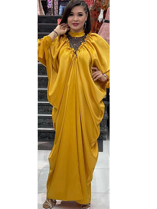 flowersverse Casual Solid Color Muslim Abaya African Ladies Plus Size Dress