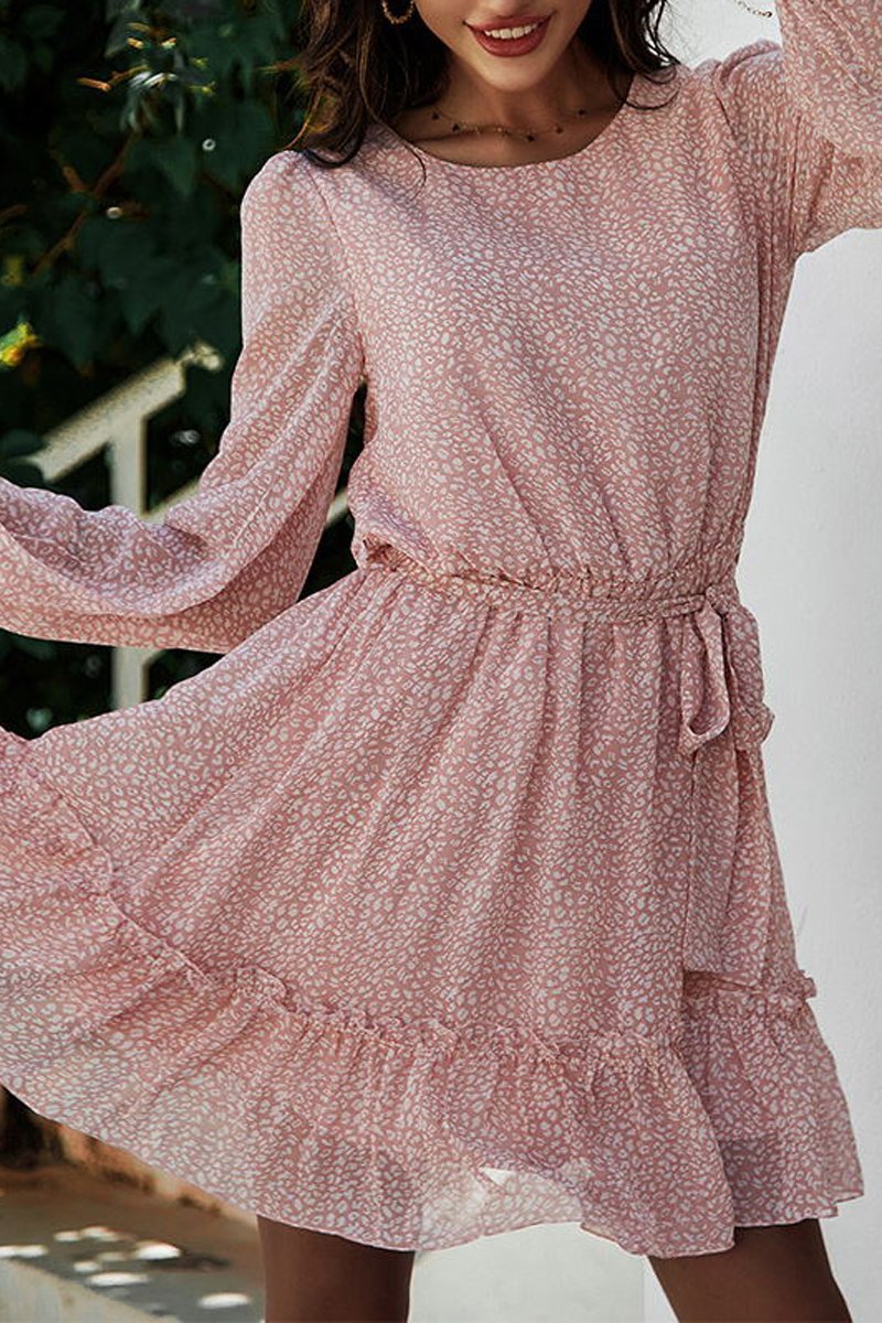flowersverse Lace-Up Floral Printed Ruffle Dress
