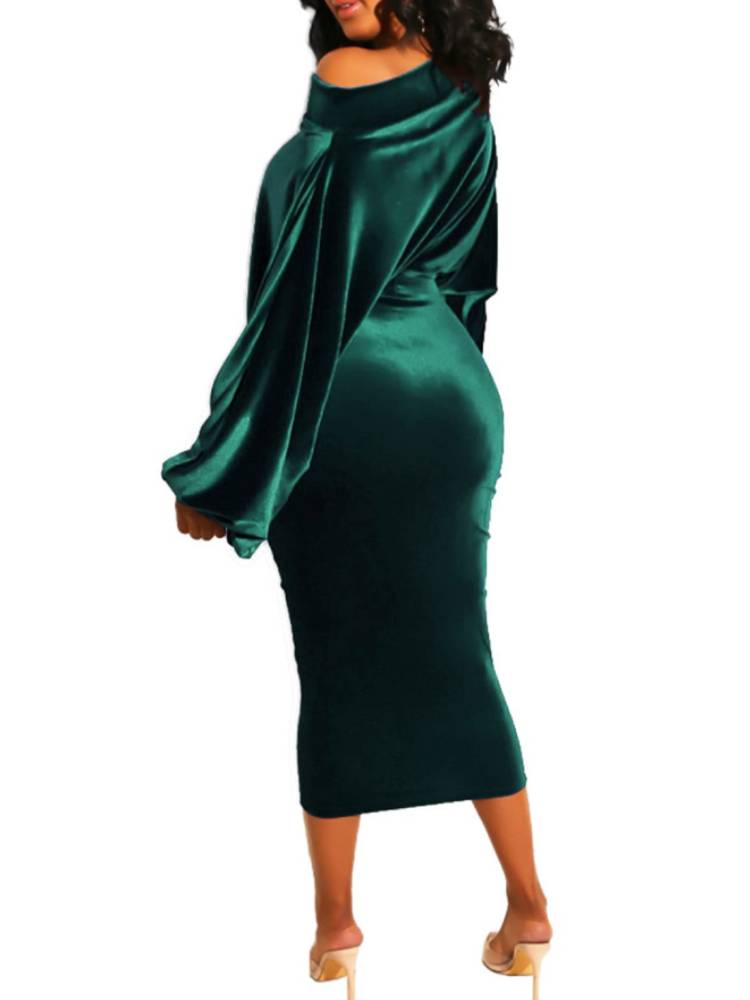 flowersverse Off Shoulder Velvet Bodycon Midi Dresses
