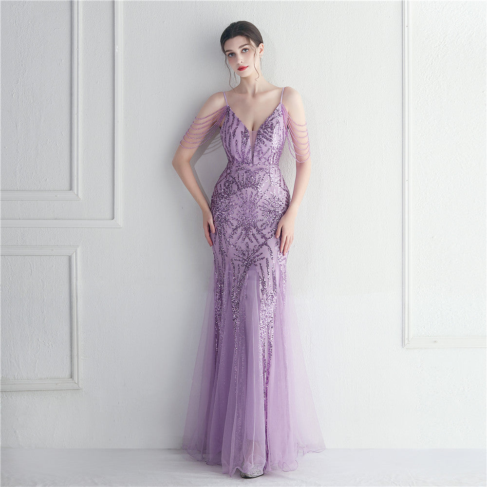 flowersverse Plus Size Women Sequined Formal Party Maxi Evening Dress