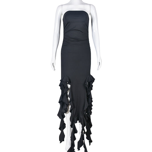 flowersverse Women Hollow Out Slit Wavy Lace Sexy Dress