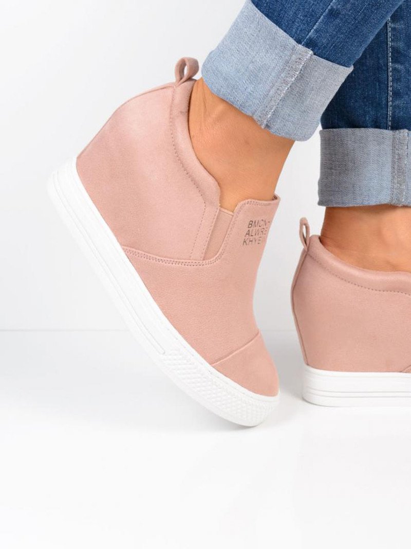 flowersverse Women Faux Suede Wedge heel Sneakers Slip on Breathable Shoes