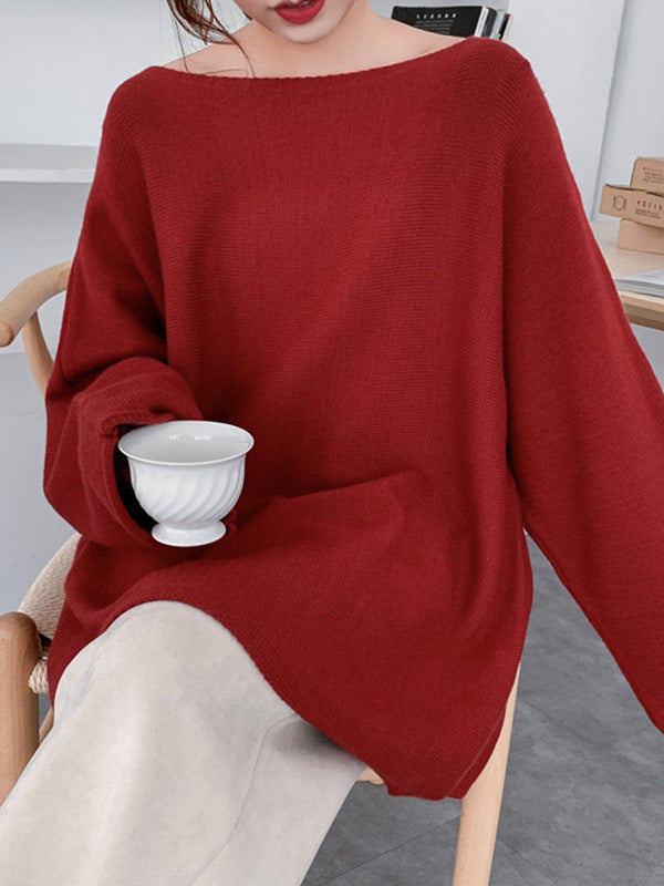 flowersverse Simple Solid Color Round-Neck Sweater