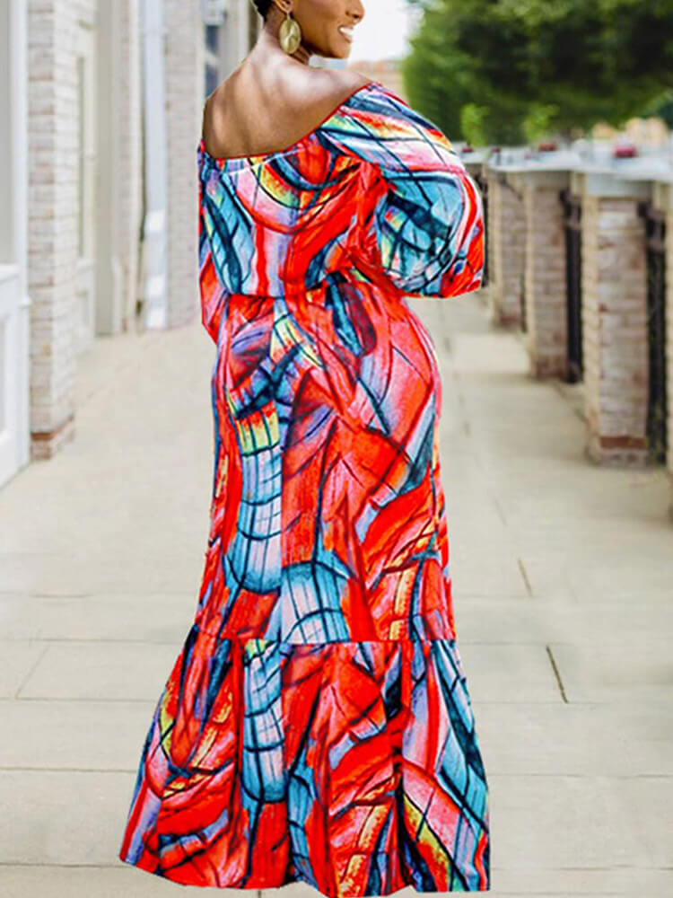 flowersverse Plus Size Off Shoulder Printed Crop Top Skirt Set