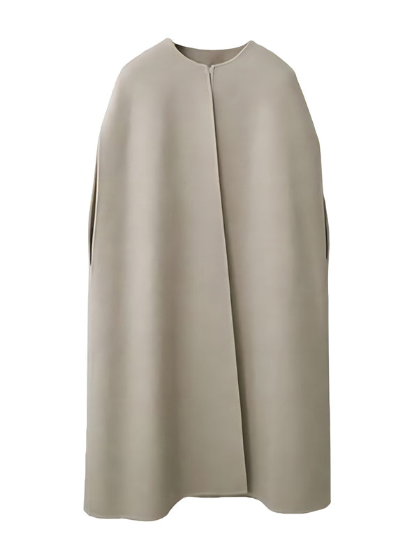 flowersverse Simple Sleeveless Solid Color Round-Neck Cape Outerwear