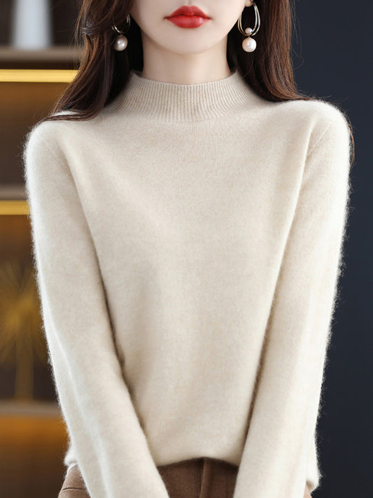flowersverse Casual Long Sleeves Solid Color Half Turtleneck Sweater Tops