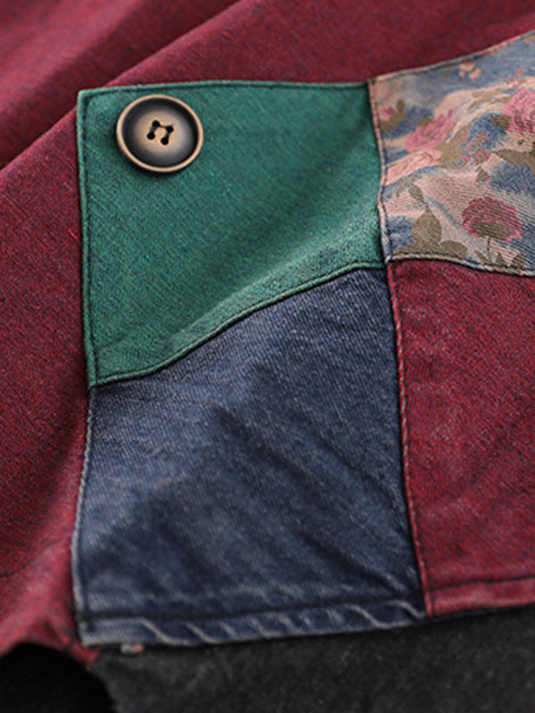 flowersverse Artistic Retro Loose Denim Sleeveless Buttoned Contrast Color Hooded Vest Outerwear