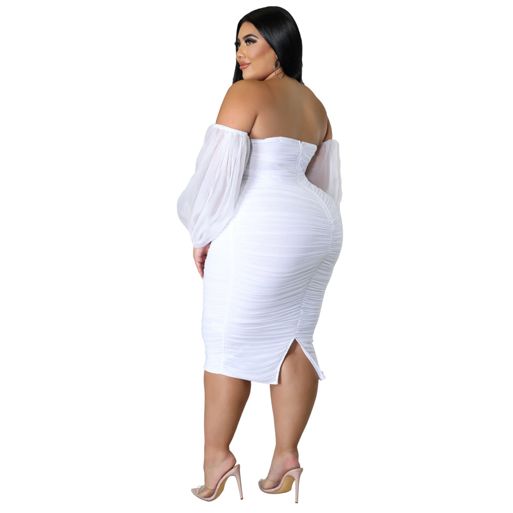 flowersverse Plus Size Off Shoulder Bodycon Midi Dresses