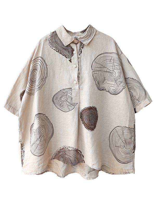 flowersverse Ramie Cotton Loose Annual Ring Pattern Shirt Tops