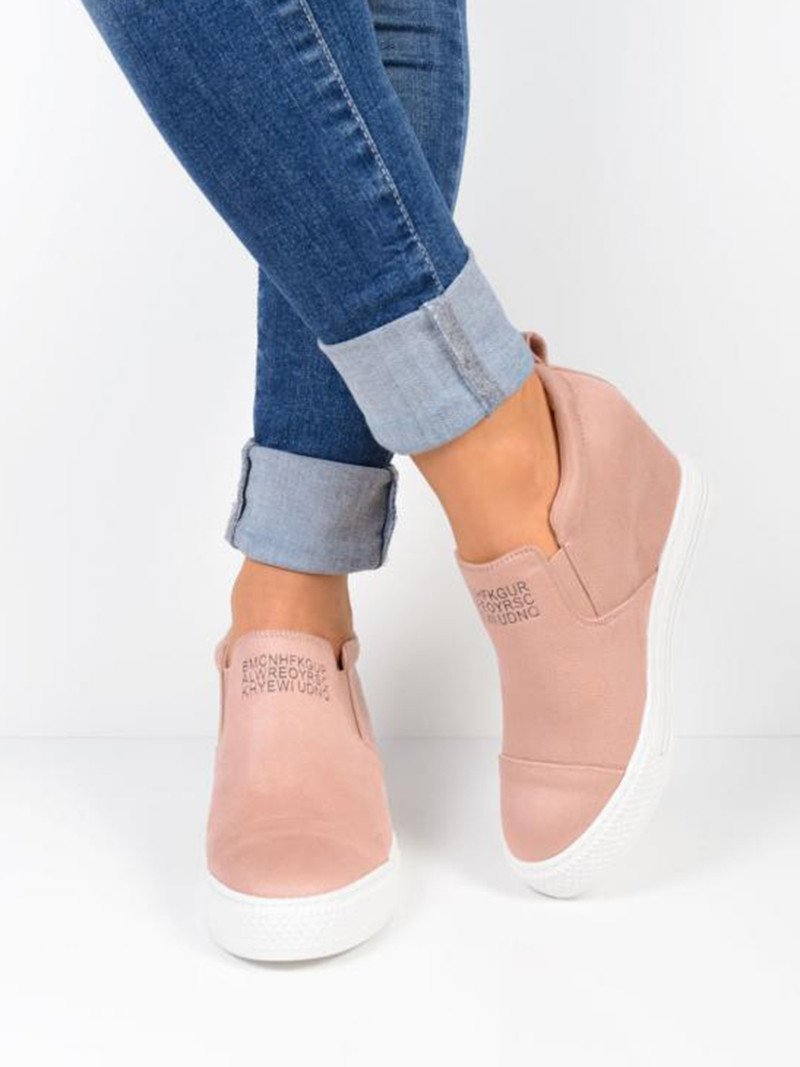 flowersverse Women Faux Suede Wedge heel Sneakers Slip on Breathable Shoes