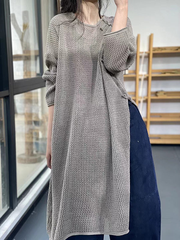 flowersverse Asymmetric Hollow Split-side Long Sleeves Loose Round-neck Sweater Tops