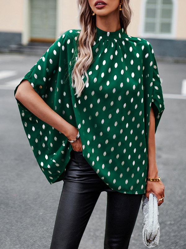 flowersverse Bandage Polka Dot Loose Round-Neck Blouses&Shirts Tops