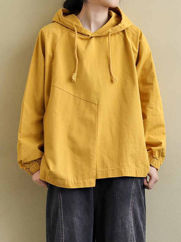 flowersverse Artistic Retro Solid Color Split-Joint Hooded Long Sleeves Hoodies