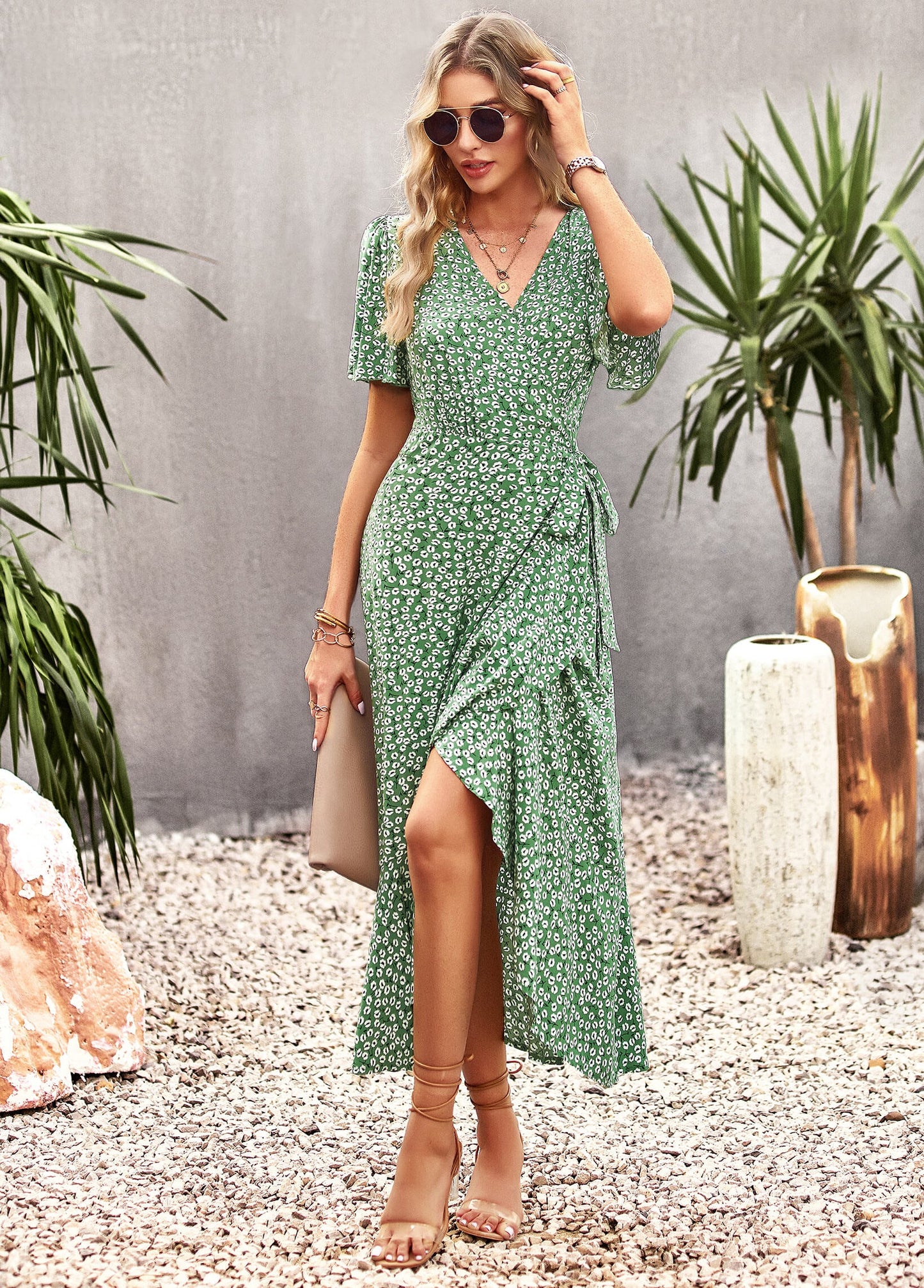 flowersverse SWEETEST THING FLORAL SLIP MAXI DRESS - GREEN