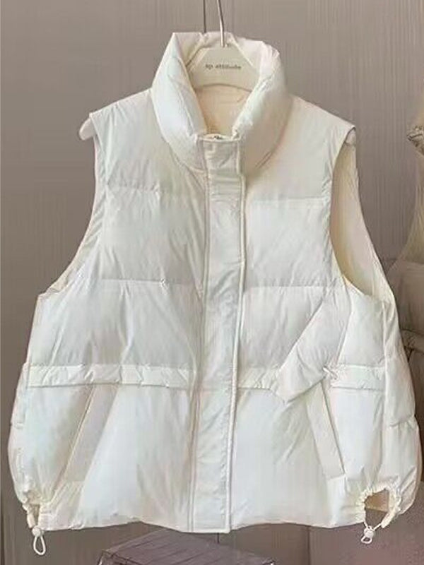 flowersverse Original Creation Loose Sleeveless Solid Color Zipper High-Neck Vest Outerwear