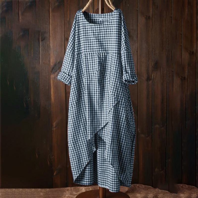 flowersverse Plaid stitching long sleeve casual dress