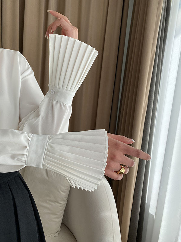 flowersverse Solid Color Flared Sleeves Lapel Blouses&Shirts Tops