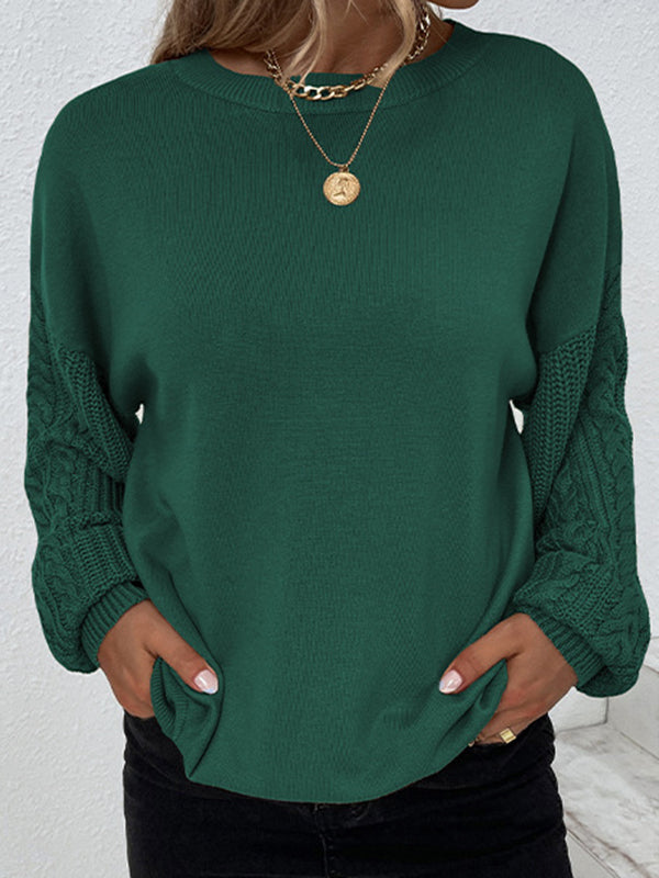 flowersverse Knitted Twist Long Sleeves Solid Color Round-Neck Sweater Tops