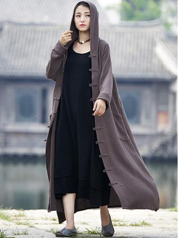 flowersverse National Style Mistarious Linen Cape Coat