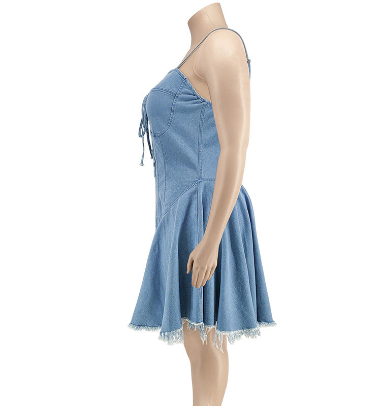 flowersverse Plus Size Women's Spring Sexy Sleeveless Denim Dress