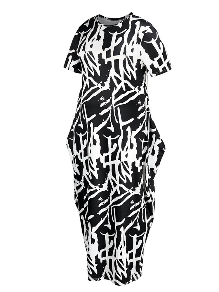 flowersverse Stylish Short Sleeve Plus Size Floral Print Maxi Dress