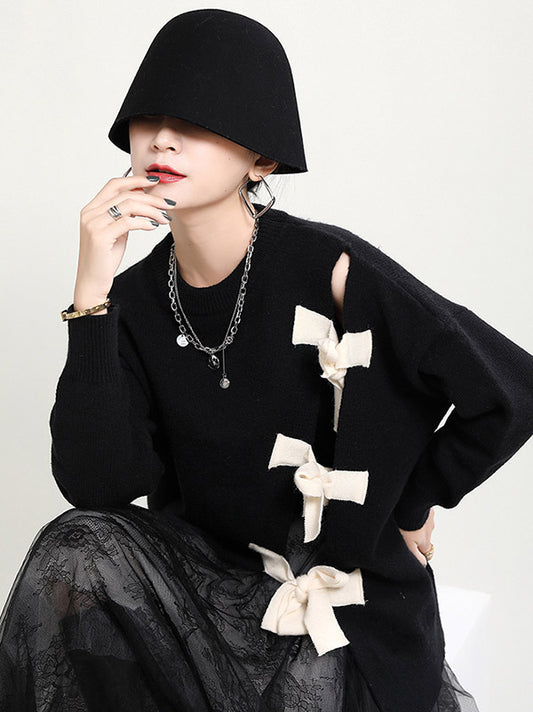 flowersverse Stylish Bowknot Round-Neck Knitting Sweater