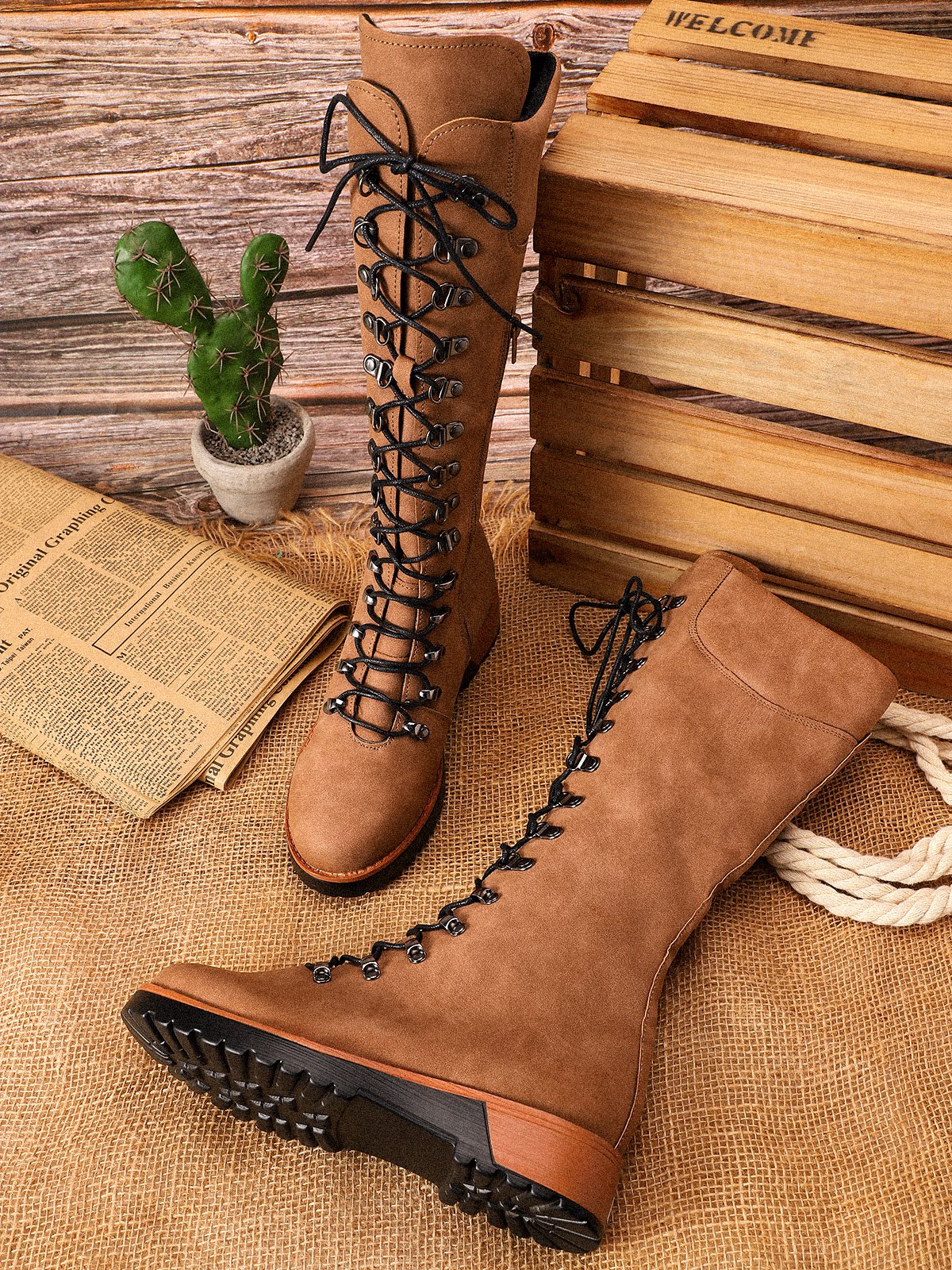 flowersverse Retro Suede Zipper Martin Combat Boots