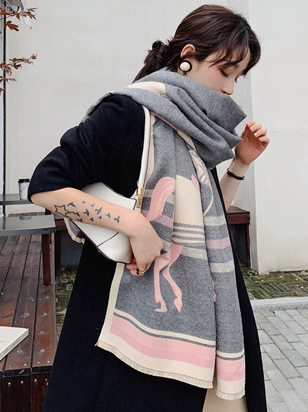 flowersverse Personality Warm Cartoon Print Shawl&Scarf