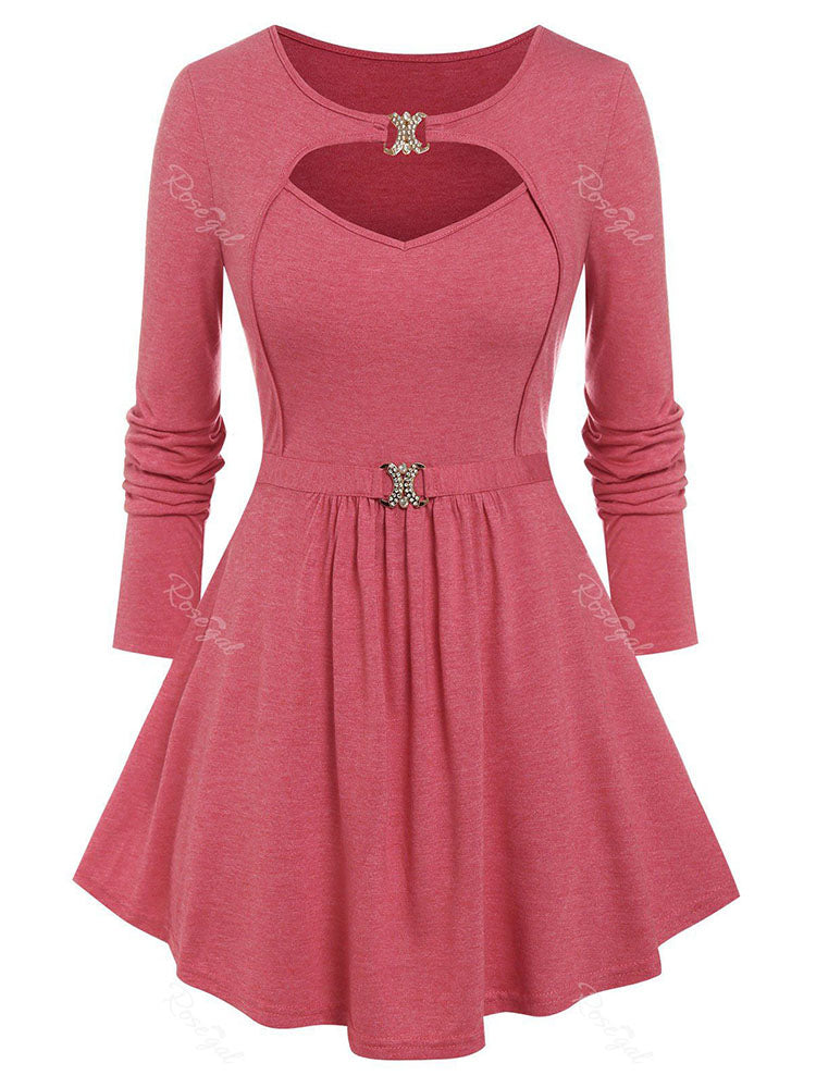 flowersverse Plus Size Cutout D Ring Skirted T-shirt