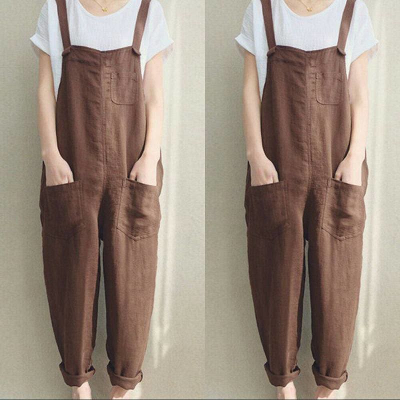 flowersverse New Women Sleeveless Dungarees Summer Plus Size Rompers Jumpsuit Casual Loose Wide Leg Pants Overalls Playsuits