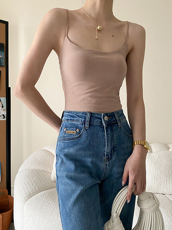 flowersverse Adjustable Solid Color Skinny Spaghetti-Neck Vest Top