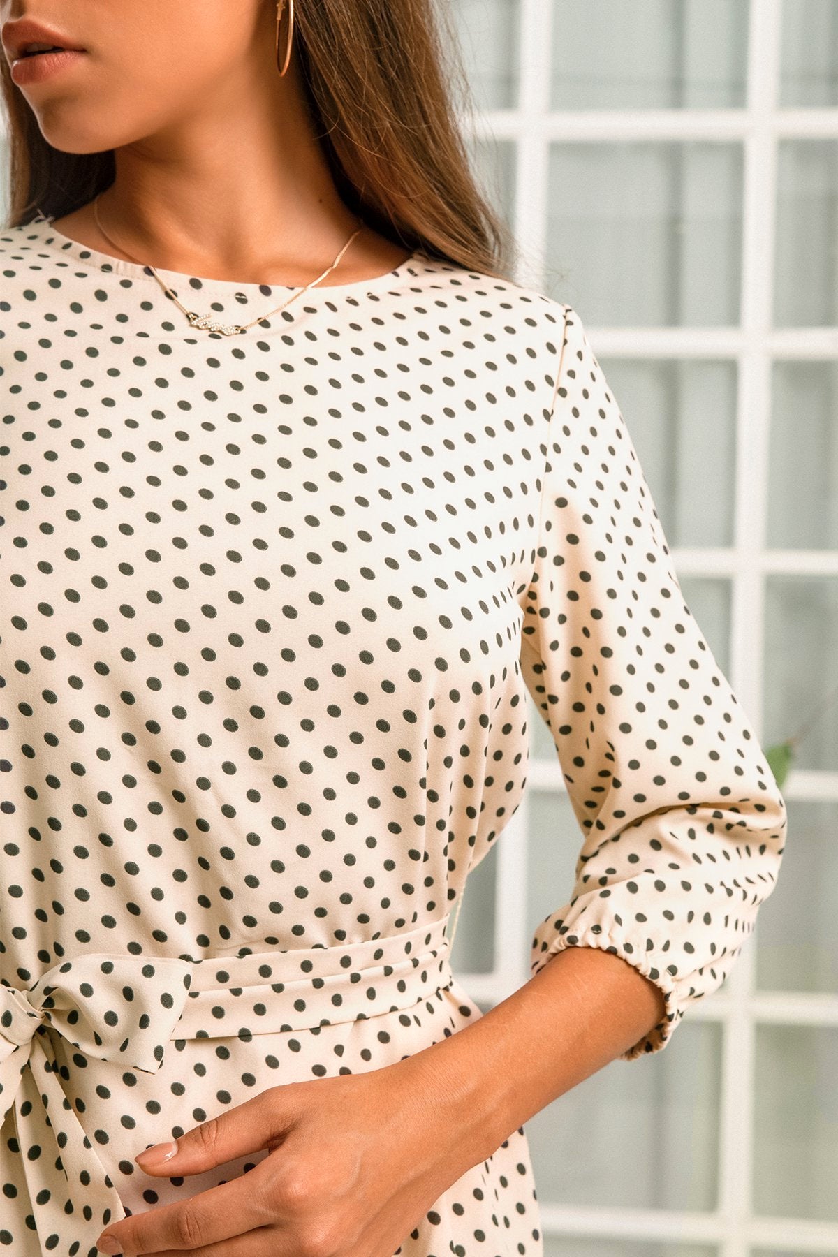 flowersverse Apricot Vintage Chiffon Polka Dots Weaving Dress