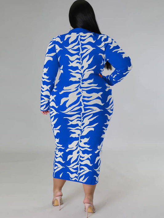 flowersverse Long Sleeve Floral Print Bodycon Midi Dresses
