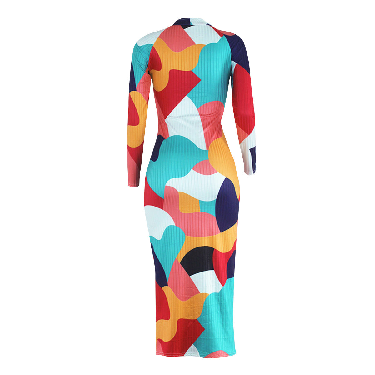 flowersverse Women's Multi-Color Ribbed Long Sleeves Midi Bodycon Dress