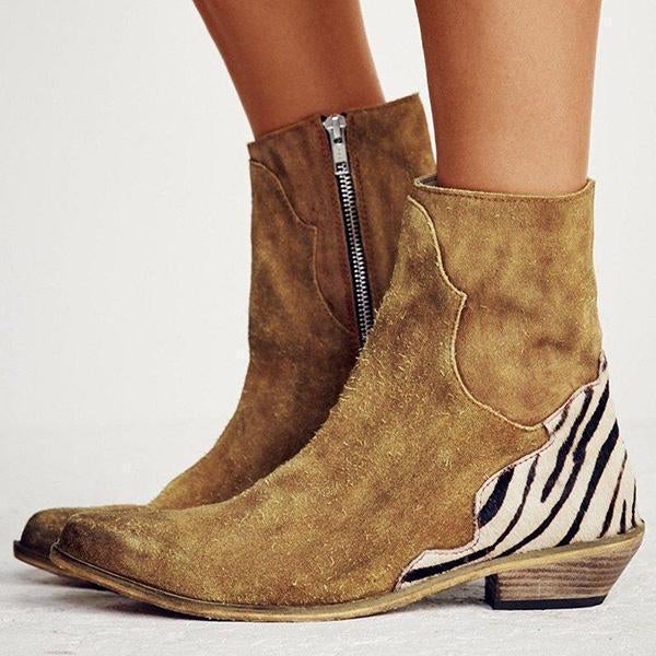 flowersverse Casual Pointed Toe Zebra-Striped Boots