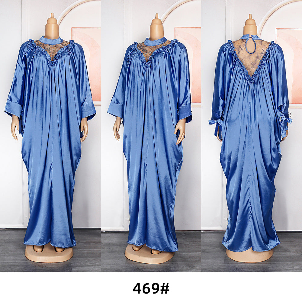 flowersverse Casual Solid Color Muslim Abaya African Ladies Plus Size Dress