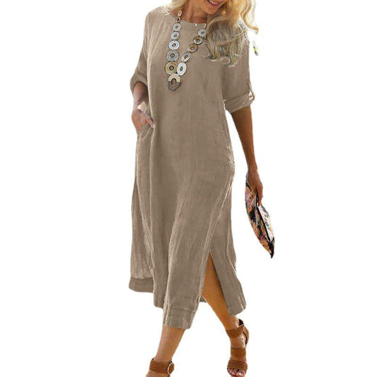 flowersverse European And American Casual Retro Long Shirt Dress
