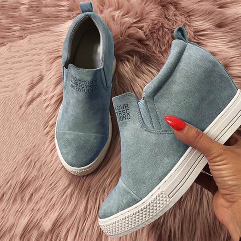 flowersverse Women Faux Suede Wedge heel Sneakers Slip on Breathable Shoes