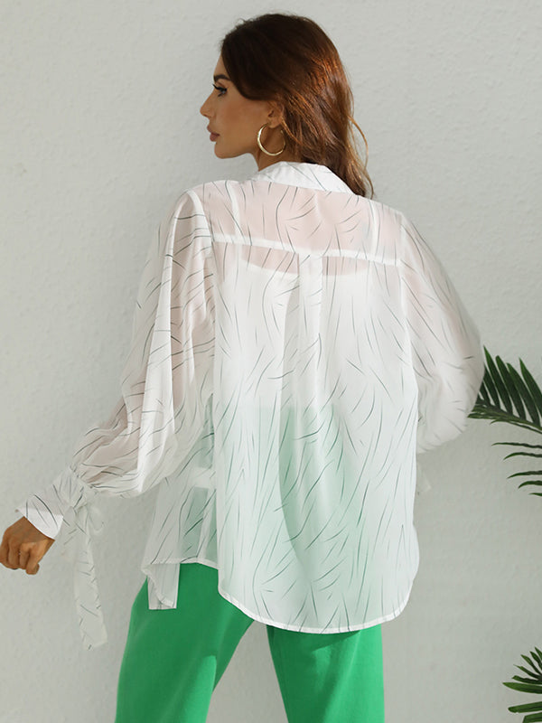 flowersverse White Printed Long Sleeve Blouse