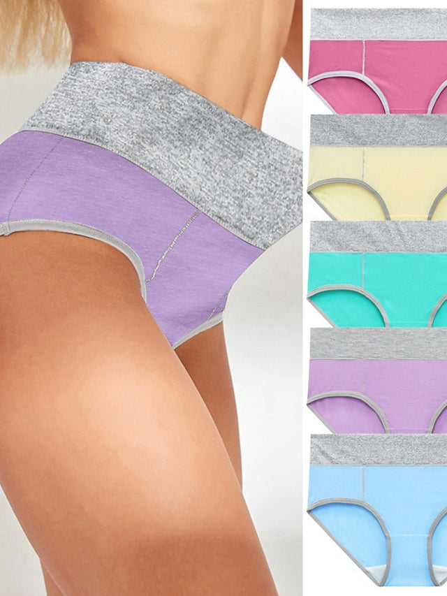 flowersverse Women's Plus Size Basic Vacation Pure Color Shaping Panty Stretchy High Waist Cotton 5 Pieces Green M