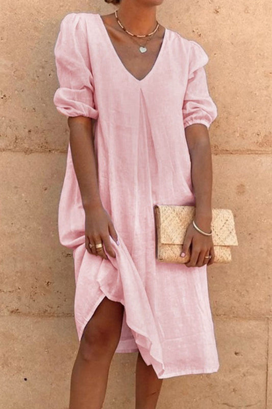 flowersverse Casual Solid V Neck Princess Dresses(6 Colors)