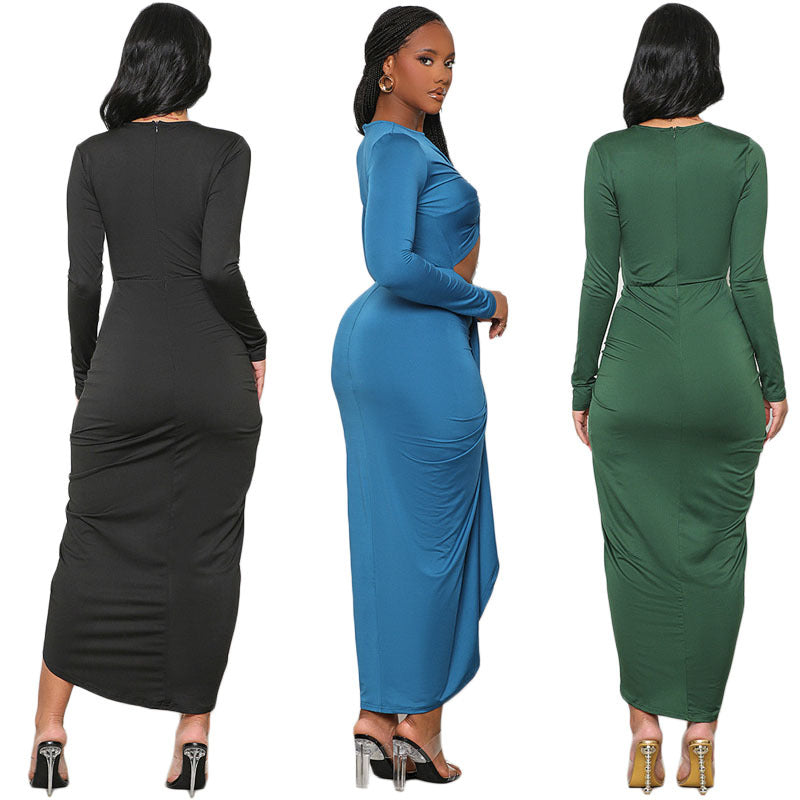 flowersverse Women's Clothing Autumn/Winter Solid Color Sexy Tight Fitting Bodycon Dress