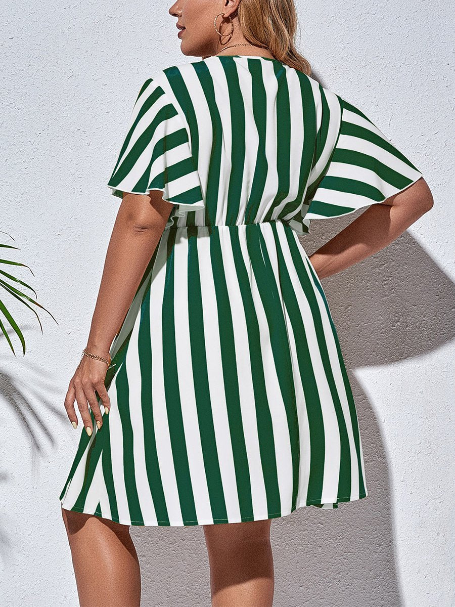 flowersverse Holiday Short Sleeve V Neck A-line Weaving Dress