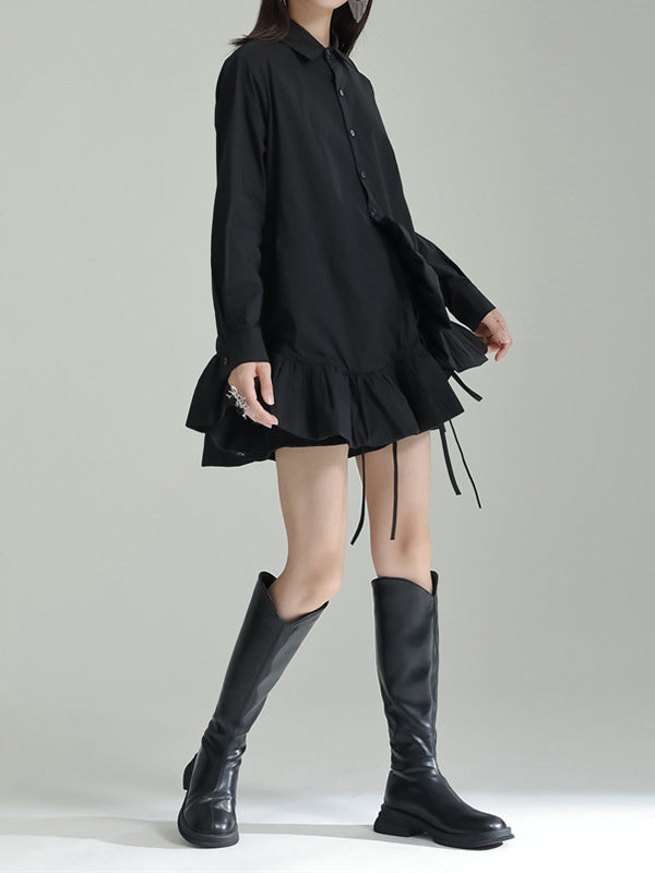 flowersverse Asymmetric Solid Color Cropped Long Sleeves Lapel Blouses&shirts Tops
