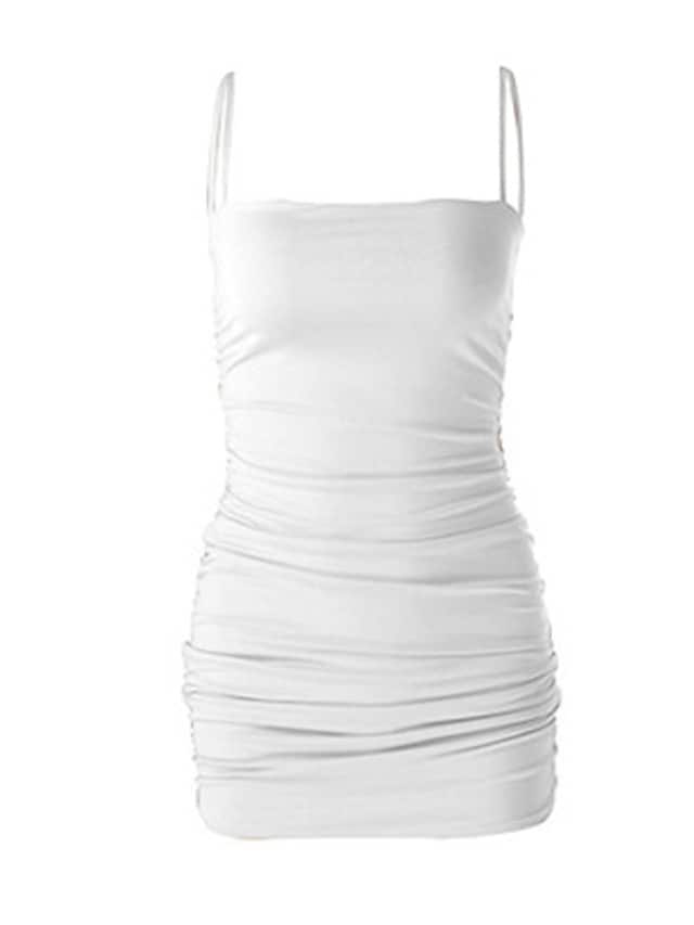 flowersverse Women‘s Bodycon Sheath Dress Slip Dress Mini Dress Black White Pink Sleeveless Pure Color Ruched Spring Summer Spaghetti Strap Formal Slim XS S M L XL