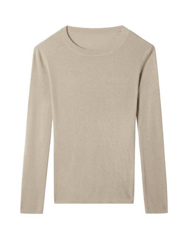 flowersverse Solid Color Long Sleeves Skinny Round-Neck Sweater Tops Pullovers Knitwear