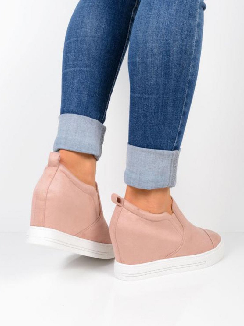 flowersverse Women Faux Suede Wedge heel Sneakers Slip on Breathable Shoes