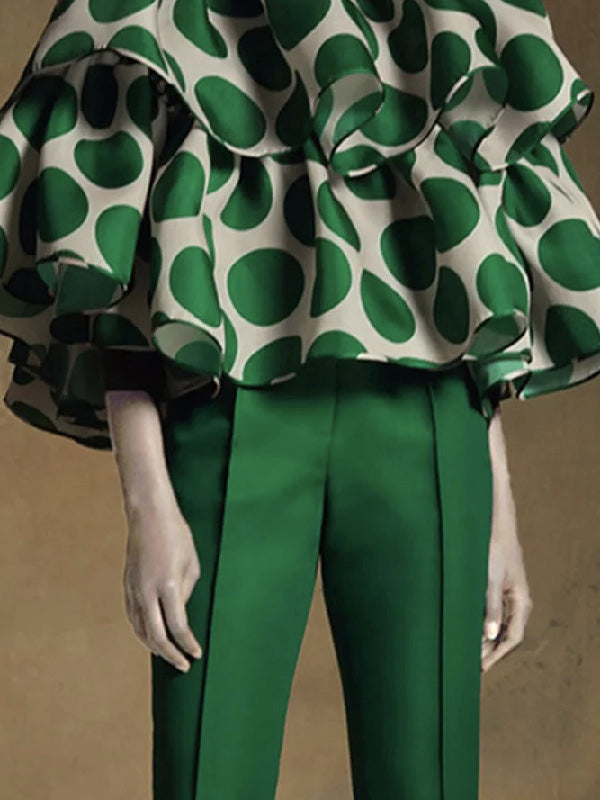 flowersverse Trendy Tops Loose Tiered Falbala Polka Dot Blouses&Shirts Tops